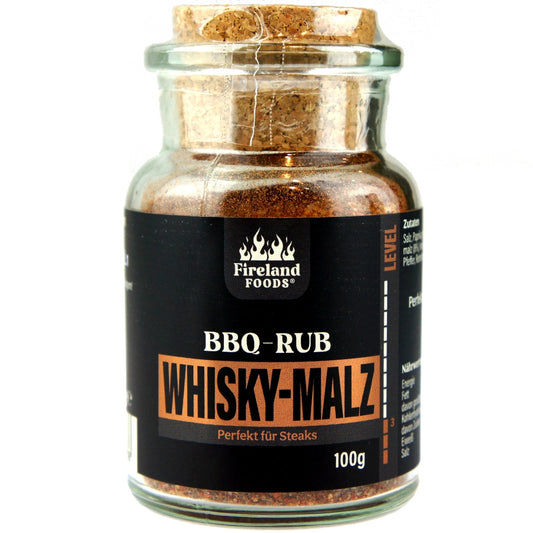 Rub whiskey malt in a cork glass, 100g